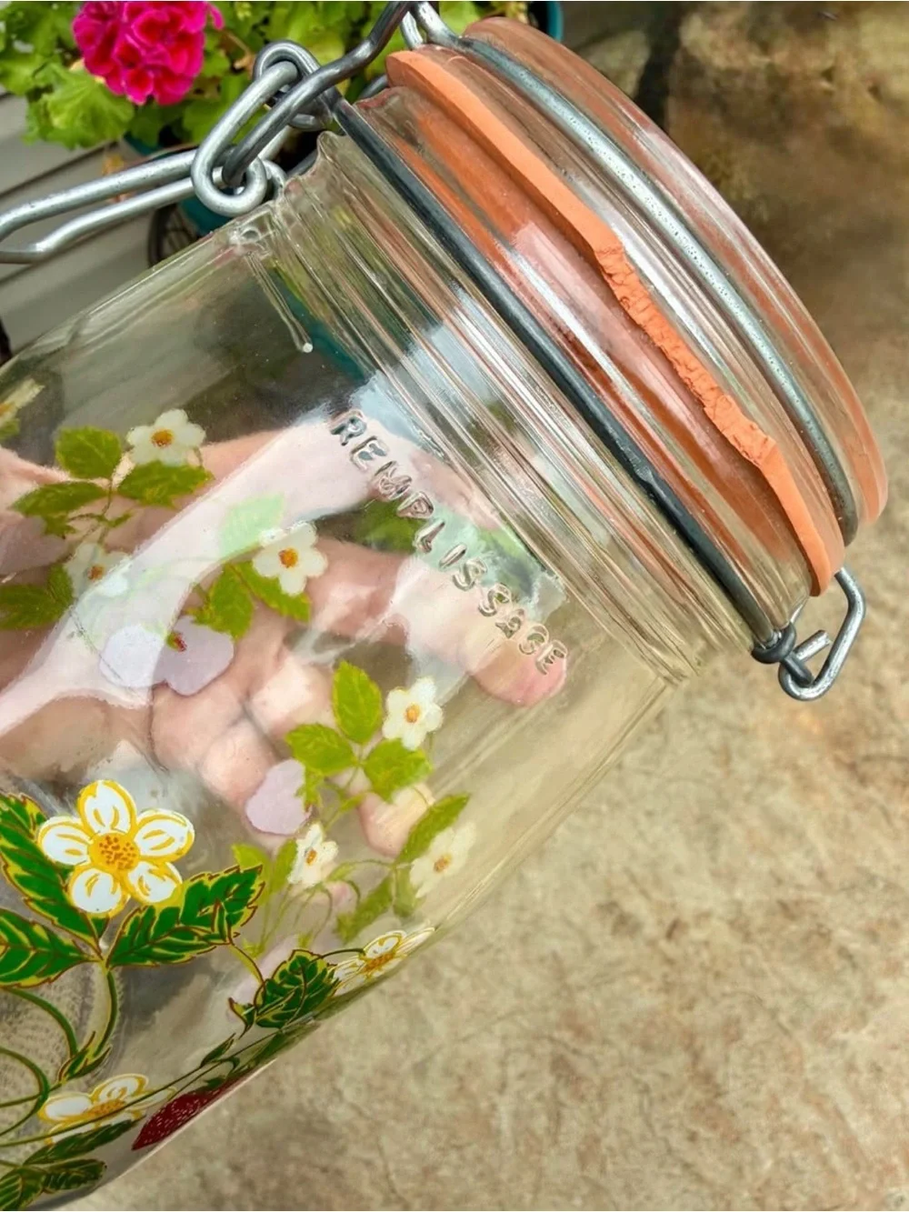 Strawberry Vintage ARC France glass canister from the 1970s- 1L